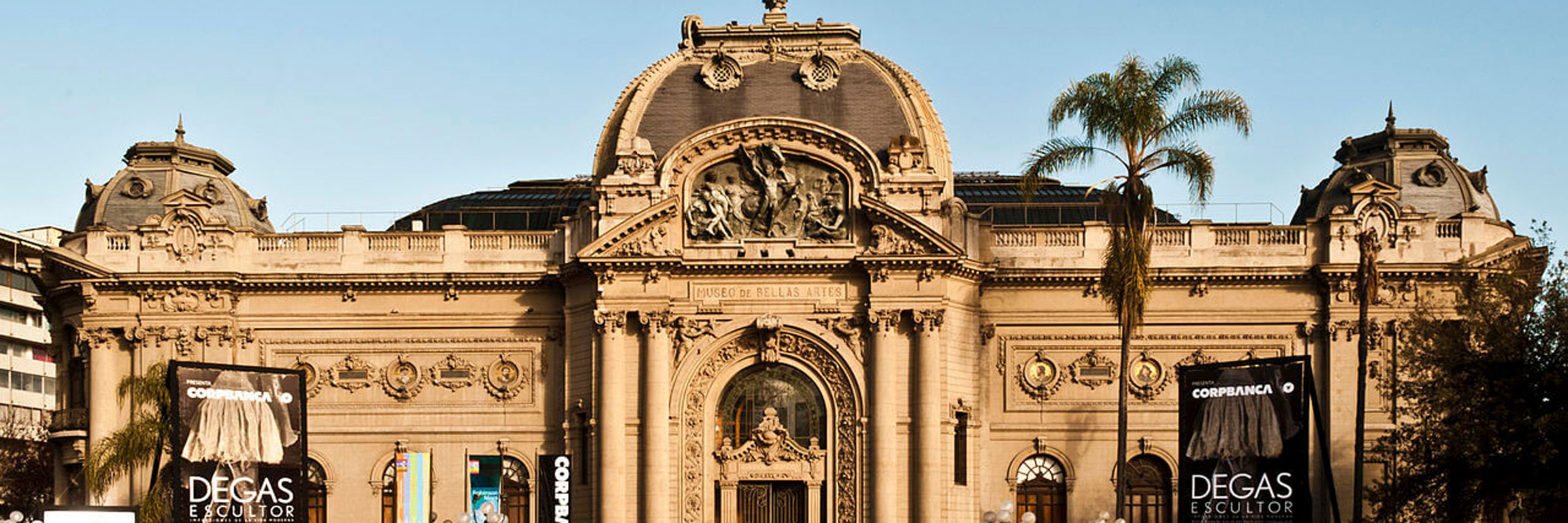 The grand neoclassical facade of the Museo Nacional de Bellas Artes in Santiago, Chile. 