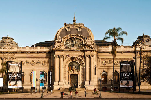 The grand neoclassical facade of the Museo Nacional de Bellas Artes in Santiago, Chile. 