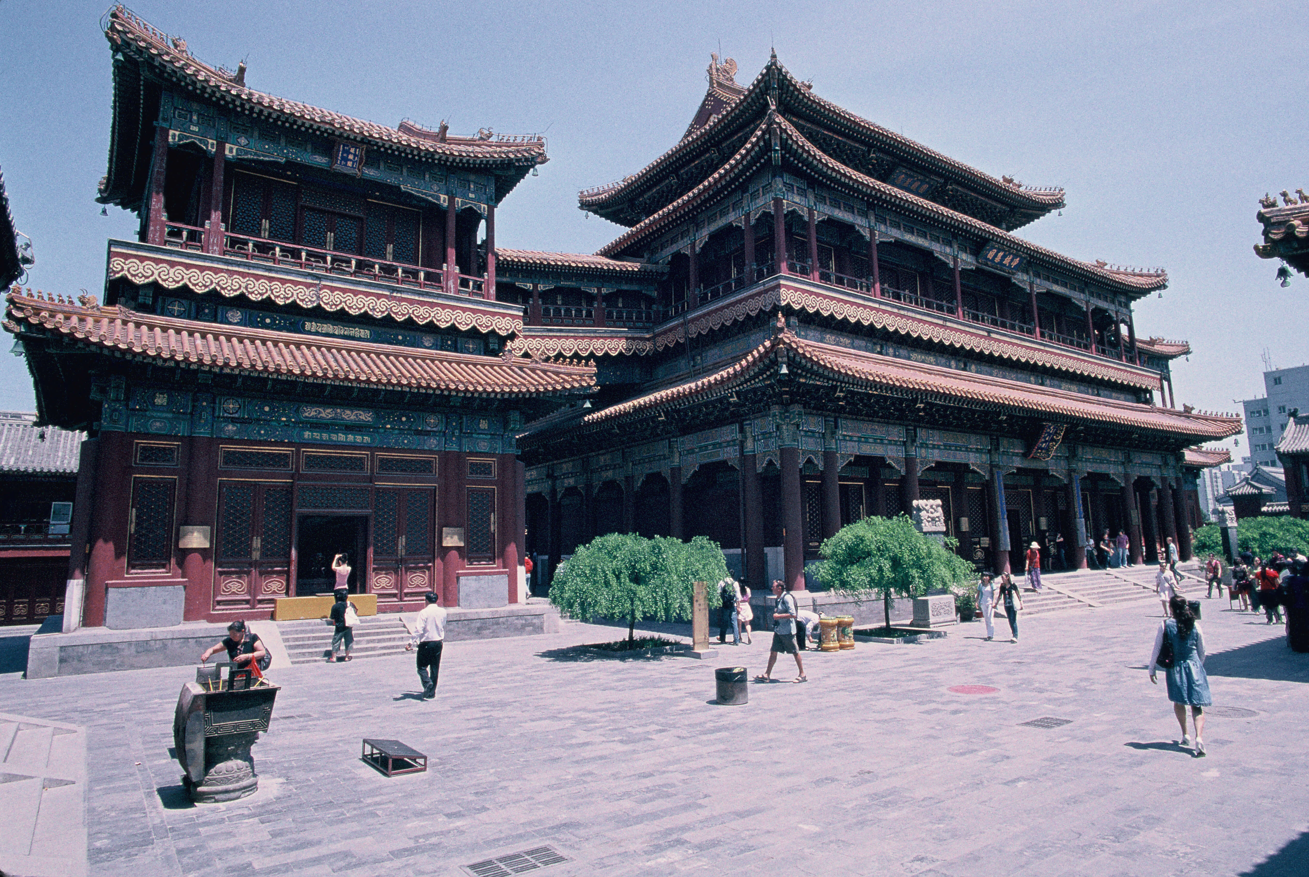 China- visitors explore Beijing's Lama Temple, a striking example of traditional Chinse and Tibetan architecture. 