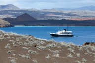 The Evolution moored at Bartolome island