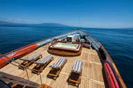 The sun deck has teak decks and a spacious jacuzzi to enjoy