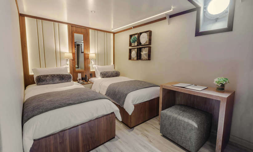The twin deluxe staterooms are spacious and well-appointed