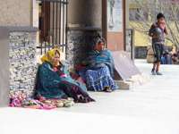 Tarahumaran Local people selling handmade crafts and textiles in Creel, Copper Canyon, Mexico. 