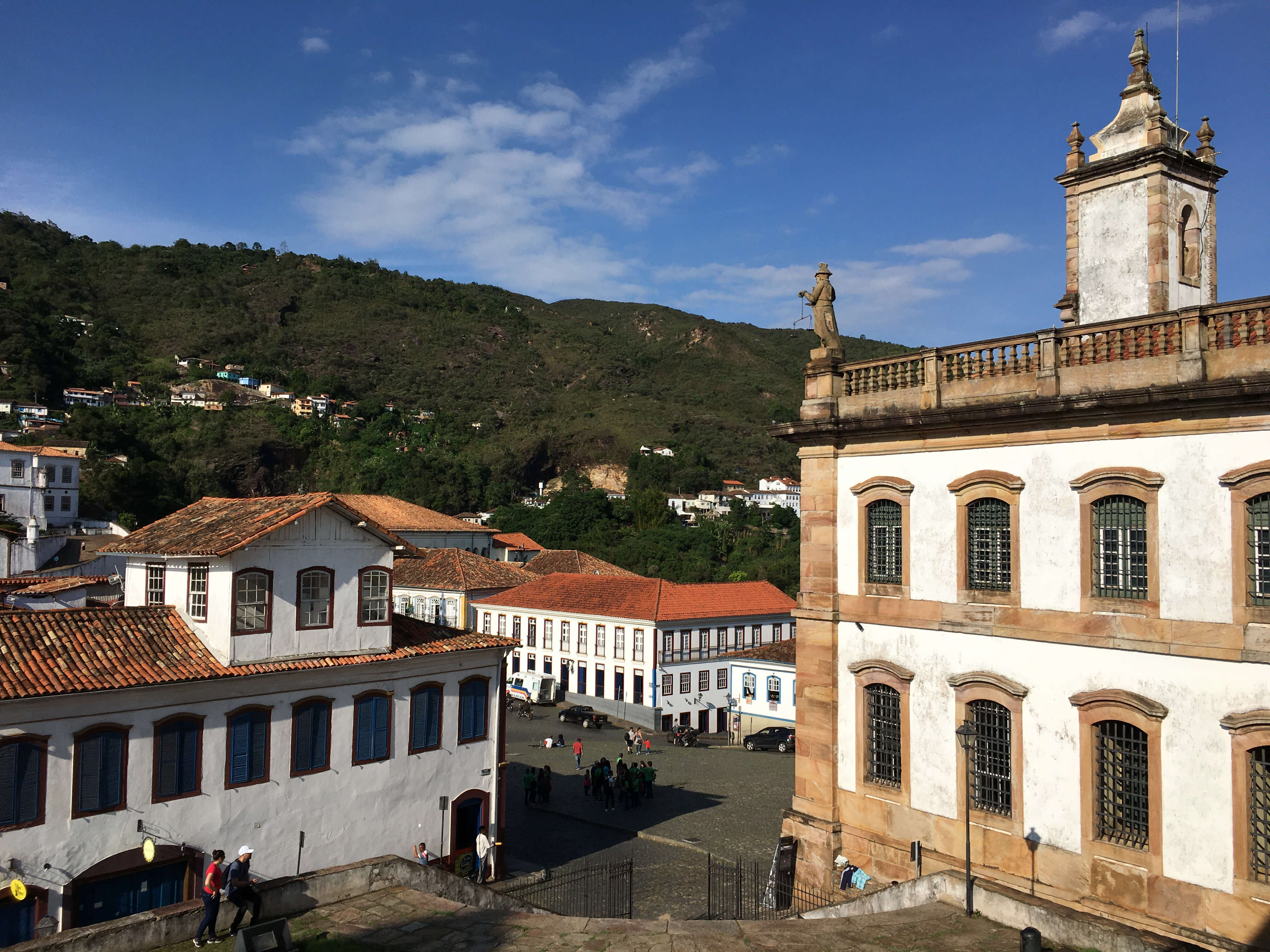 Colonial buildings around Tiradentes Square in Ouro Preto, a UNESCO-listed historic town in Minas Gerais, Brazil. 