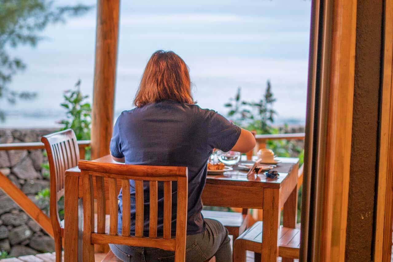 The restaurant has views of the sea