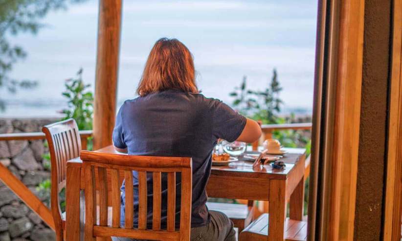 The restaurant has views of the sea