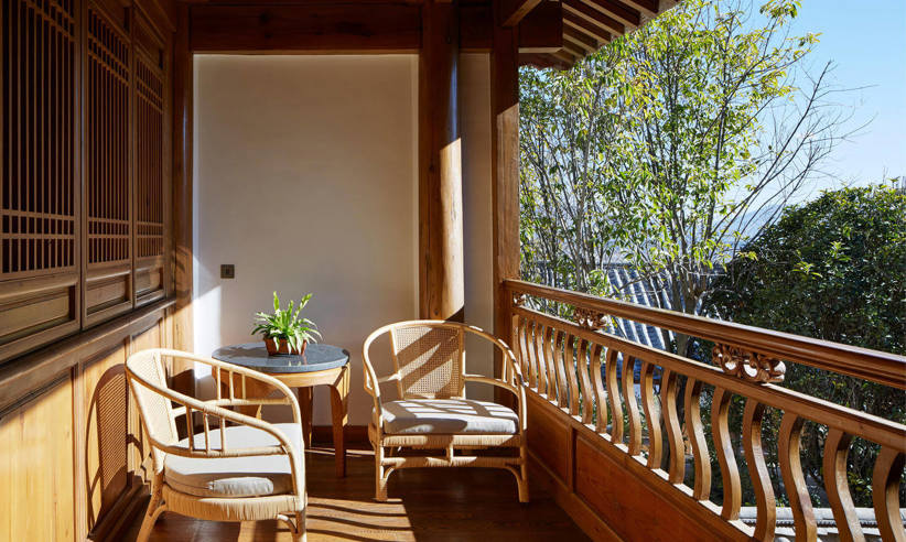 The balcony in a deluxe suite 