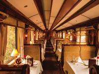 Elegant dining car on the Hiram Bingham train to Machu Picchu, Peru. 