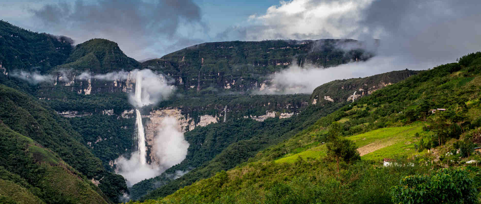 The majestic Gocta Waterfall cascades down the cloud forest mountains near Chachapoyas in northern Peru. 