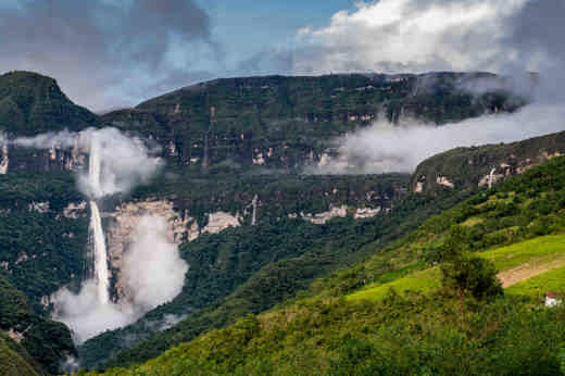 The majestic Gocta Waterfall cascades down the cloud forest mountains near Chachapoyas in northern Peru. 